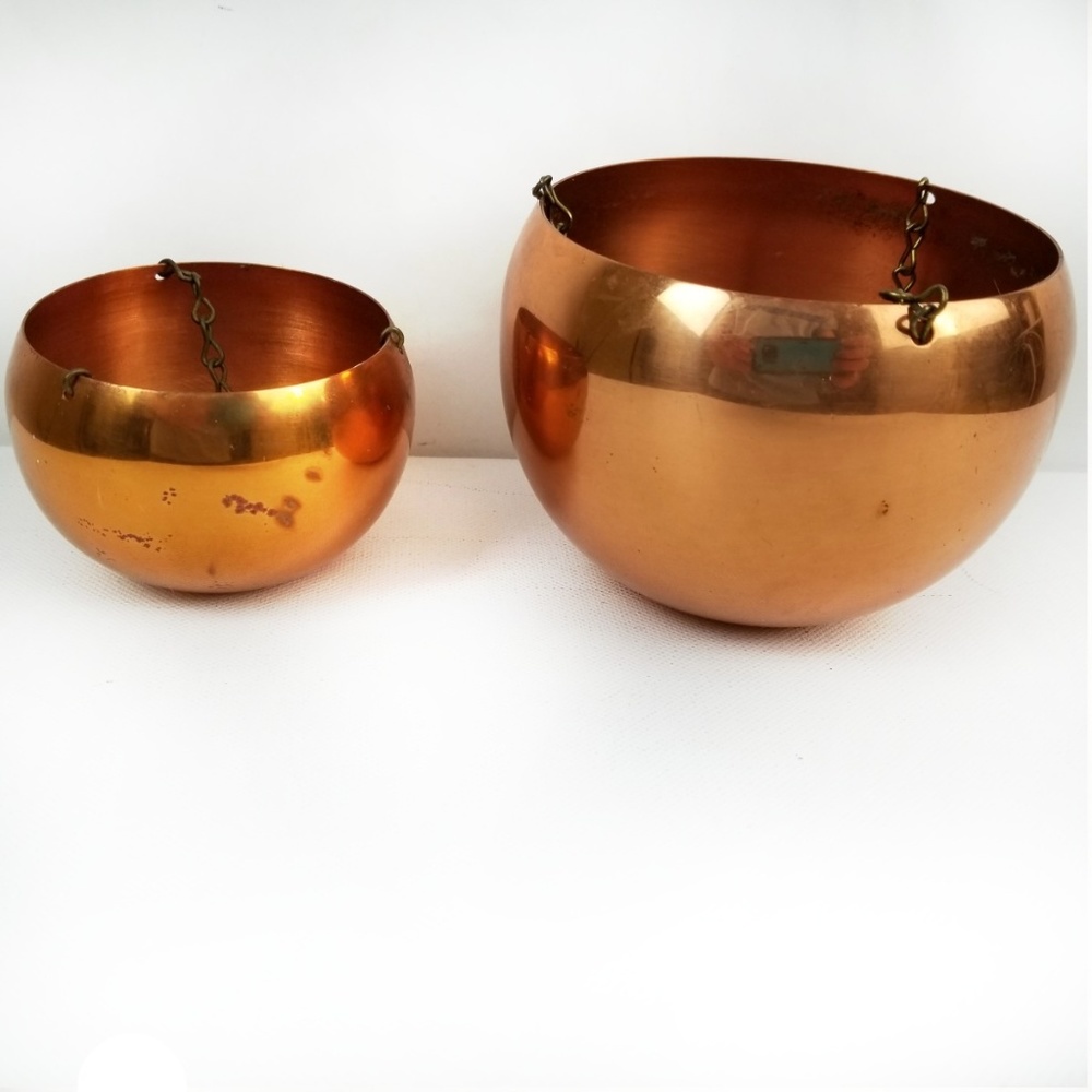 Vintage Round Copper Hanging Planters Plant Pots